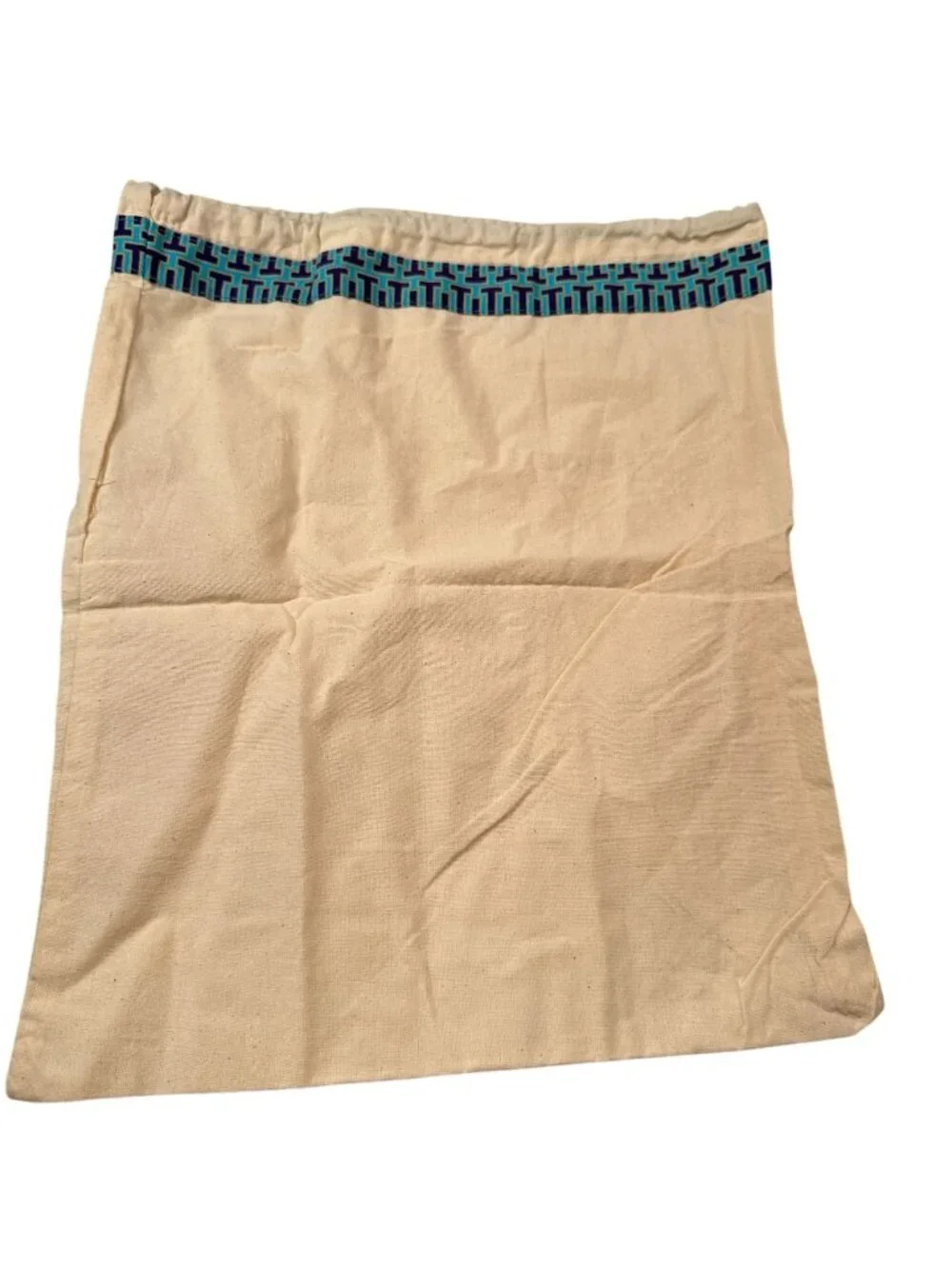 Tory Burch Canvas Dust Bag Gold Logo Charm Trim Drawstring Travel Storage
